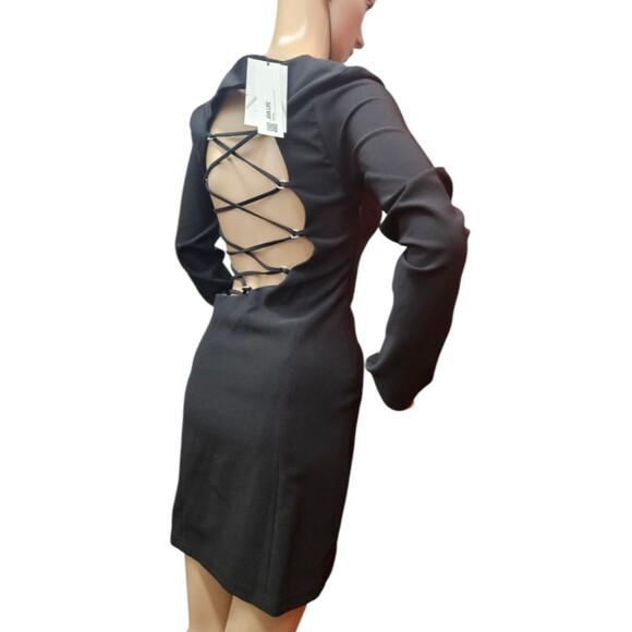 Zara Black Cut Out Lace Up Back Mini Dress Long-Sleeve - Picture 5 of 7